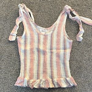 Japna Pastel Stripe Smocked Tie-Shoulder Tank Top